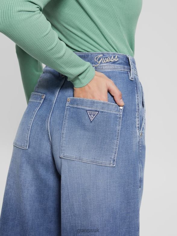GUESS Women Eco Dakota Cropped Wide-Leg Jeans Genial Apparel V28V64
