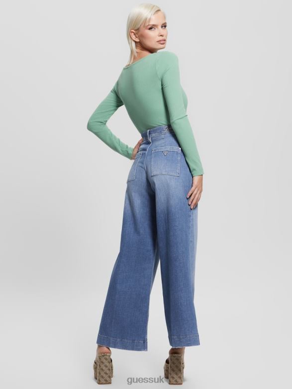 GUESS Women Eco Dakota Cropped Wide-Leg Jeans Genial Apparel V28V64