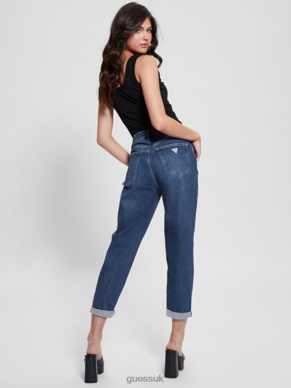 GUESS Women Eco Dark Indigo Mom Jeans Rt Grounds Apparel V28V640