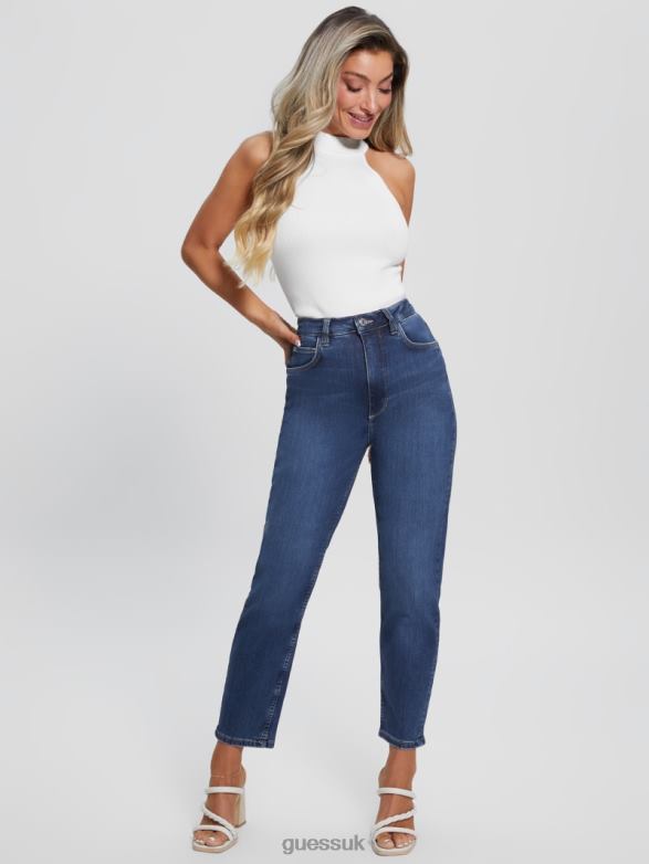 GUESS Women Eco Dark Indigo Mom Jeans Rt Grounds Apparel V28V640