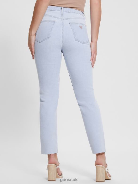 GUESS Women Eco Destroyed Mom Jeans Brightstone Blue Apparel V28V619