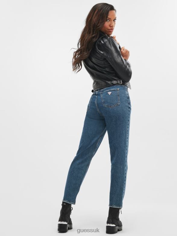 GUESS Women Eco Distressed Mom Jeans Rubicon Medium Apparel V28V6119