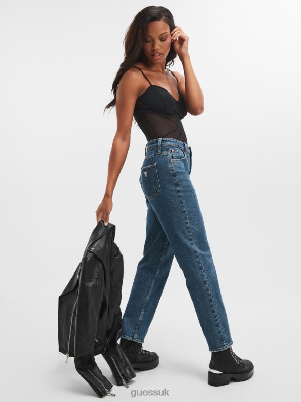 GUESS Women Eco Distressed Mom Jeans Rubicon Medium Apparel V28V6119