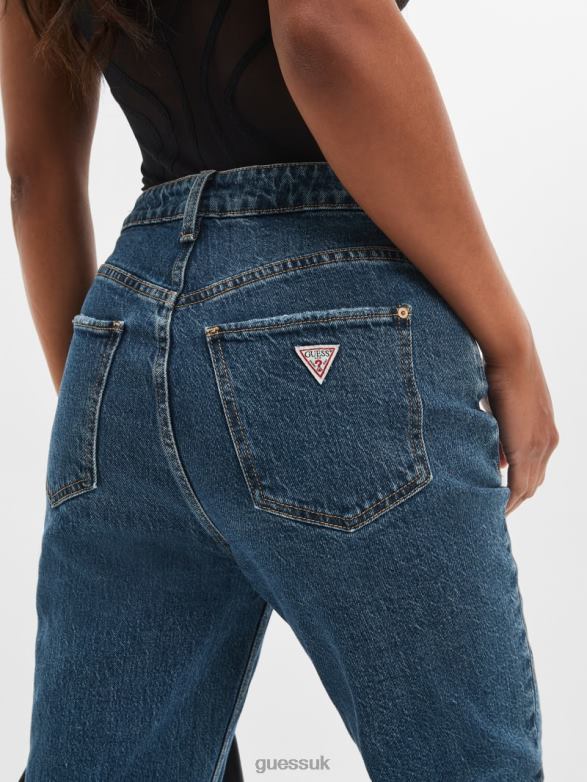 GUESS Women Eco Distressed Mom Jeans Rubicon Medium Apparel V28V6119