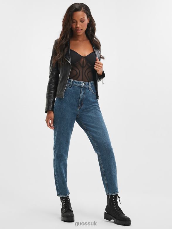 GUESS Women Eco Distressed Mom Jeans Rubicon Medium Apparel V28V6119