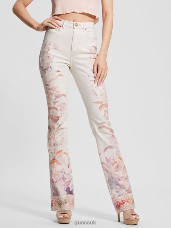 GUESS Women Eco Pop '70s Floral Print Flare Jeans Harmony W Apparel V28V686