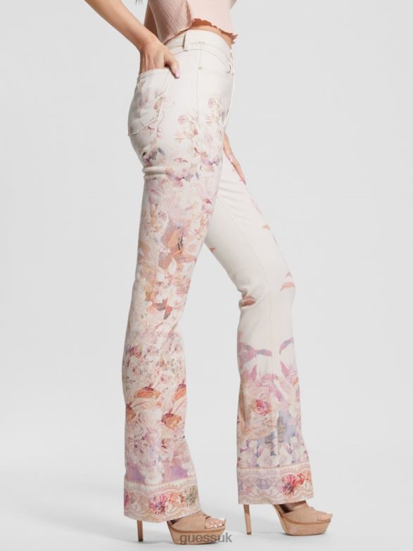 GUESS Women Eco Pop '70s Floral Print Flare Jeans Harmony W Apparel V28V686