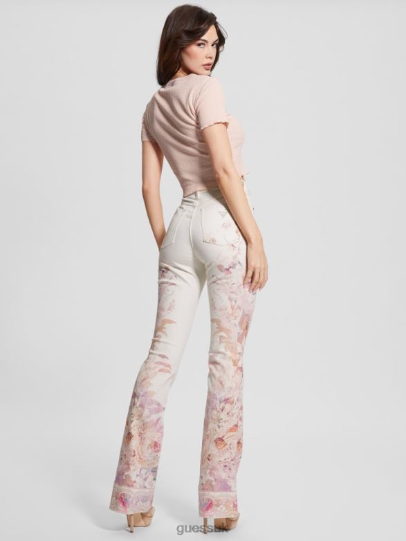 GUESS Women Eco Pop '70s Floral Print Flare Jeans Harmony W Apparel V28V686