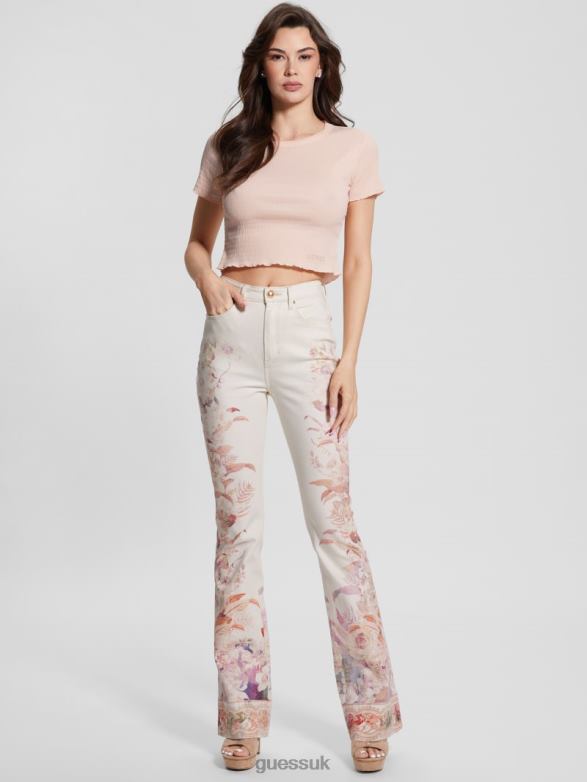 GUESS Women Eco Pop '70s Floral Print Flare Jeans Harmony W Apparel V28V686