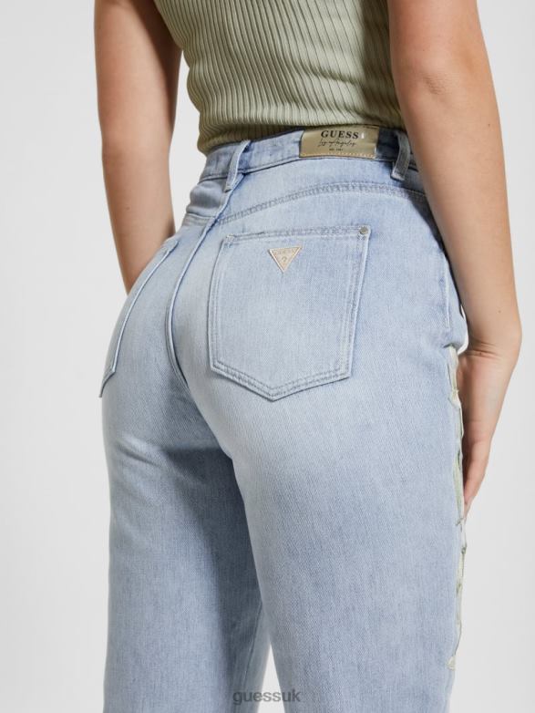 GUESS Women Eco Satin Artwork Denim Mom Jeans Sunset Flower Apparel V28V618