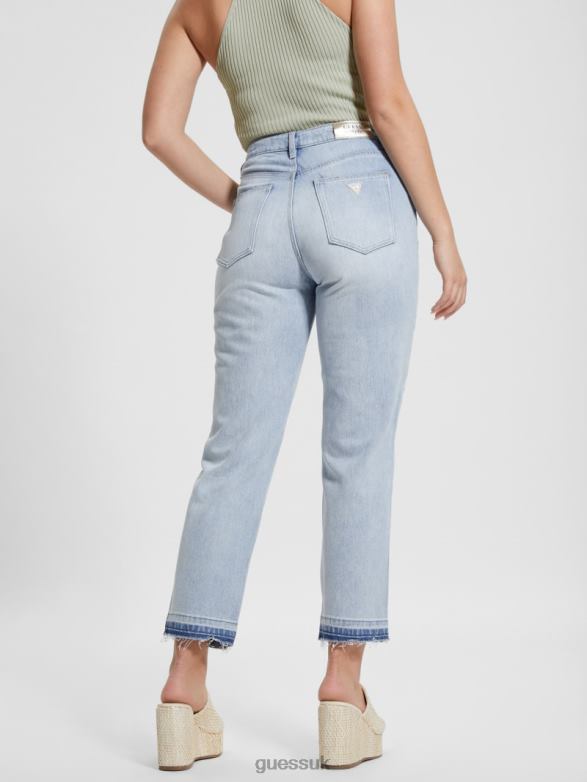 GUESS Women Eco Satin Artwork Denim Mom Jeans Sunset Flower Apparel V28V618