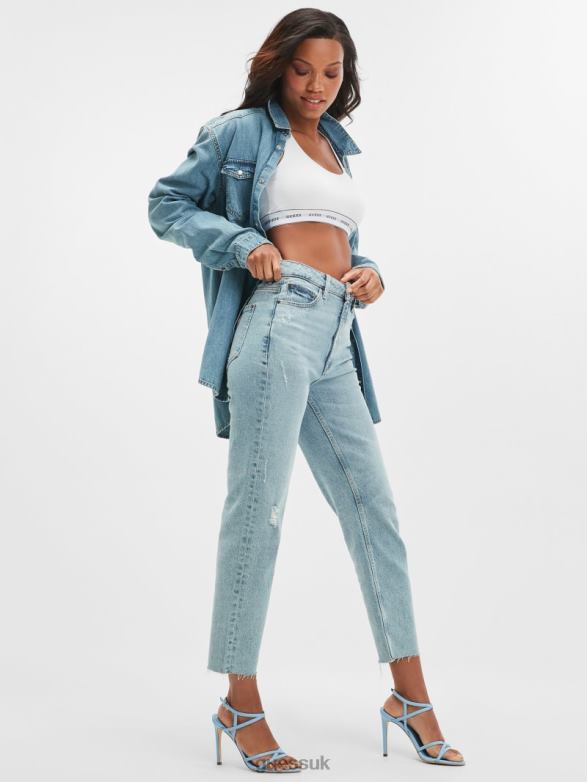 GUESS Women Eco Slim Mom Jeans Moonstone Blue Apparel V28V656