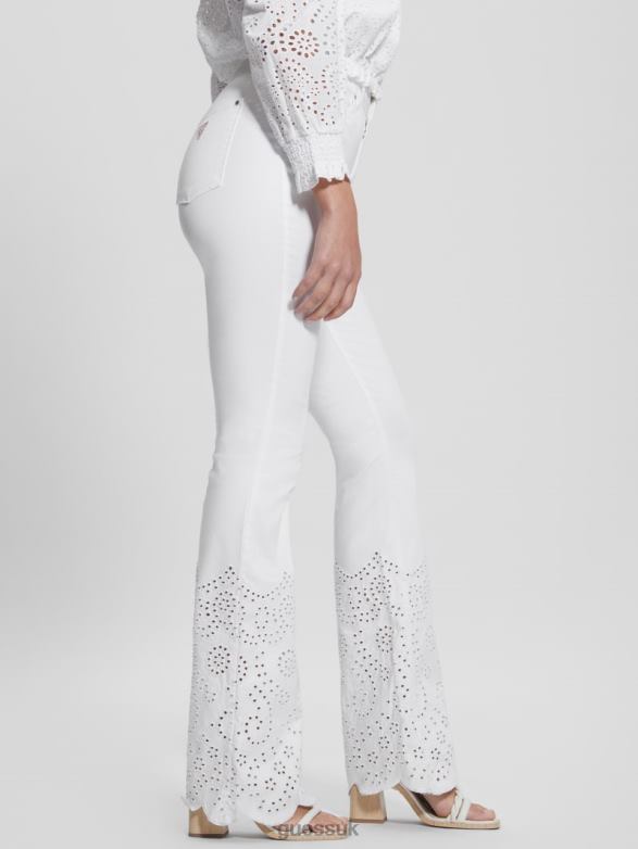 GUESS Women Embroidered Flared Pants Pure White Apparel V28V698