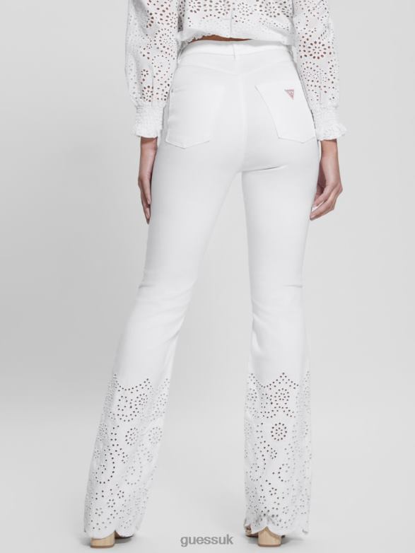 GUESS Women Embroidered Flared Pants Pure White Apparel V28V698