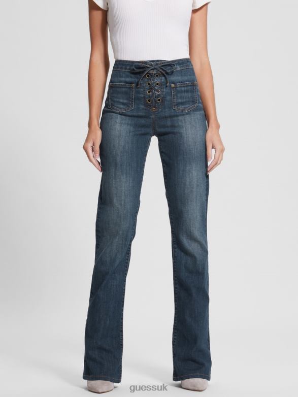 GUESS Women Harlow Lace-Up Flare Jeans Lost Palms Apparel V28V699