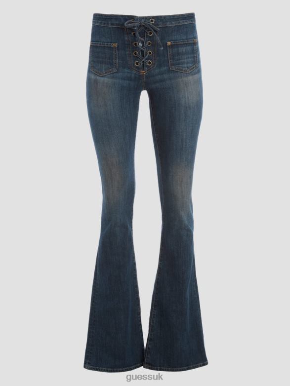 GUESS Women Harlow Lace-Up Flare Jeans Lost Palms Apparel V28V699