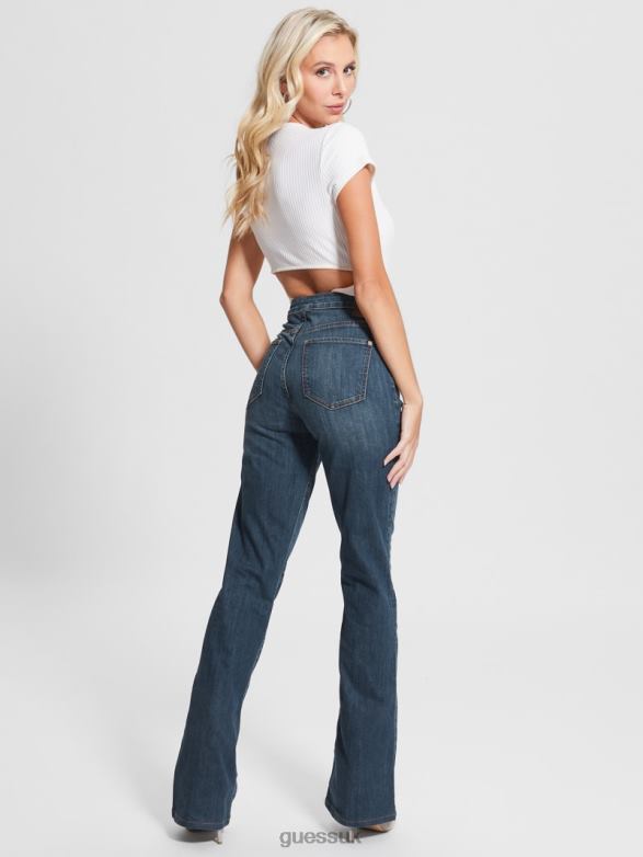 GUESS Women Harlow Lace-Up Flare Jeans Lost Palms Apparel V28V699