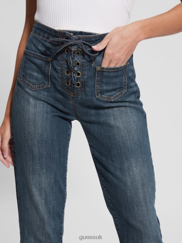 GUESS Women Harlow Lace-Up Flare Jeans Lost Palms Apparel V28V699