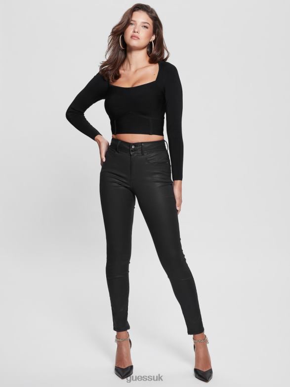 GUESS Women High-Rise Shape Up Jeans Coated Black Apparel V28V6188