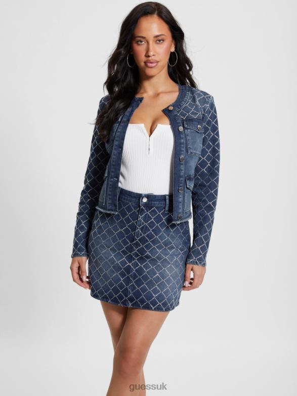 GUESS Women Larissa Diamond Denim Jacket Bling Ocean Apparel V28V629