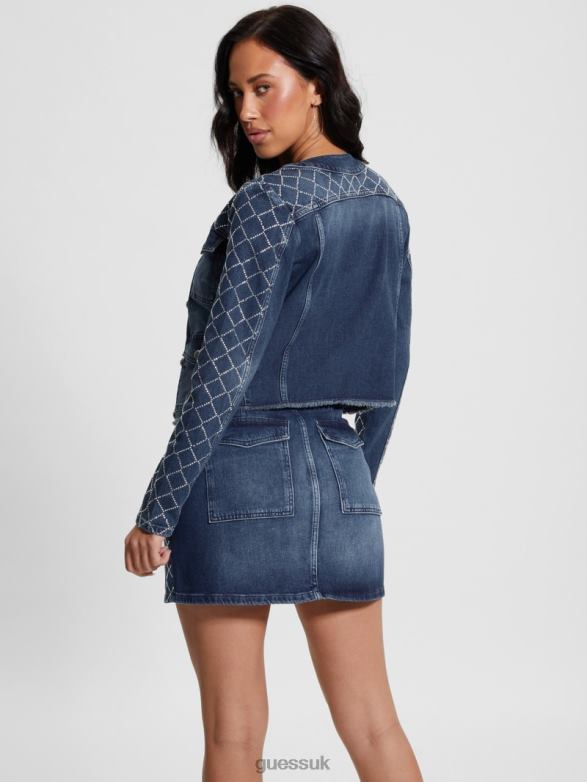 GUESS Women Larissa Diamond Denim Jacket Bling Ocean Apparel V28V629