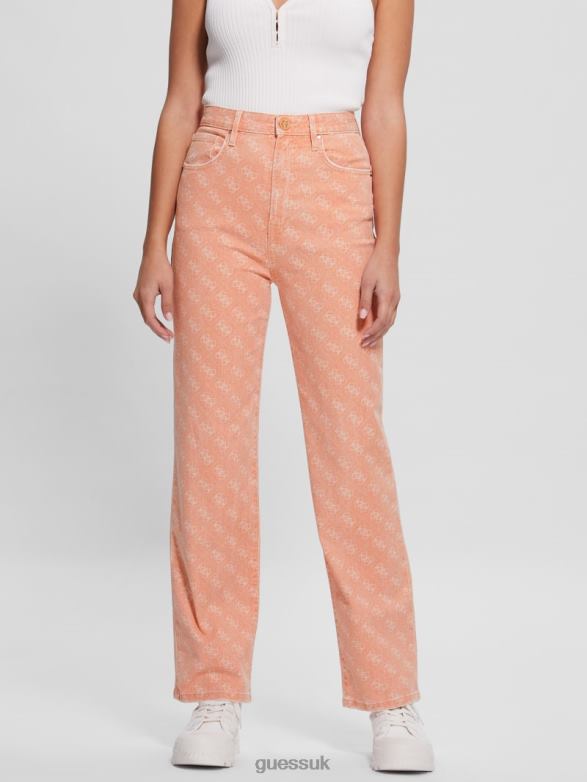 GUESS Women Melrose Quattro G Print Jeans Apricot Juice Apparel V28V6290