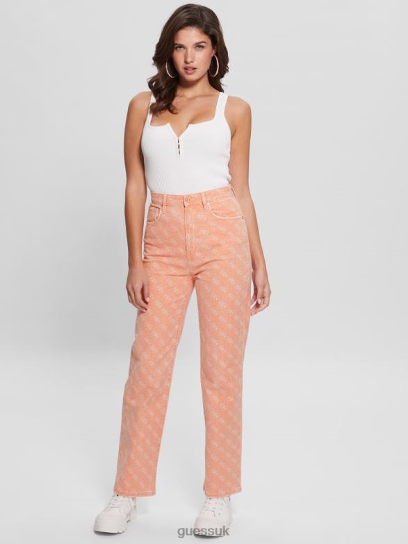 GUESS Women Melrose Quattro G Print Jeans Apricot Juice Apparel V28V6290