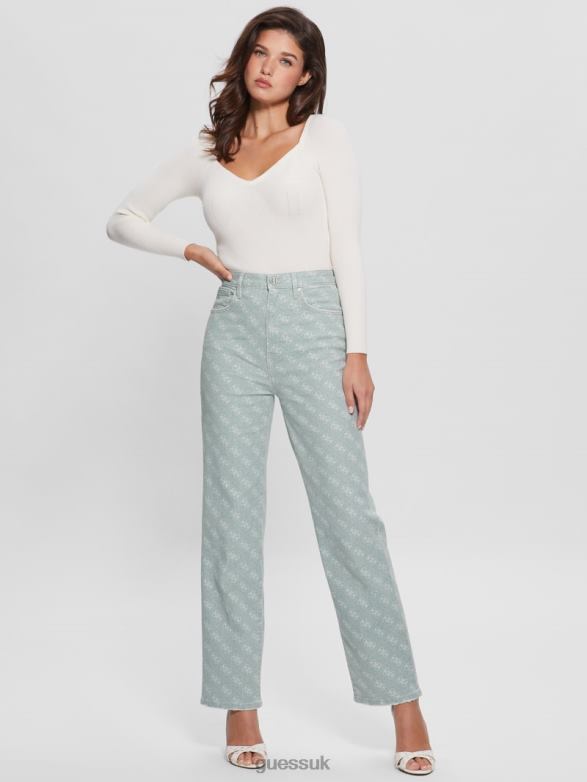 GUESS Women Melrose Quattro G Print Jeans Hazy Green Apparel V28V6283