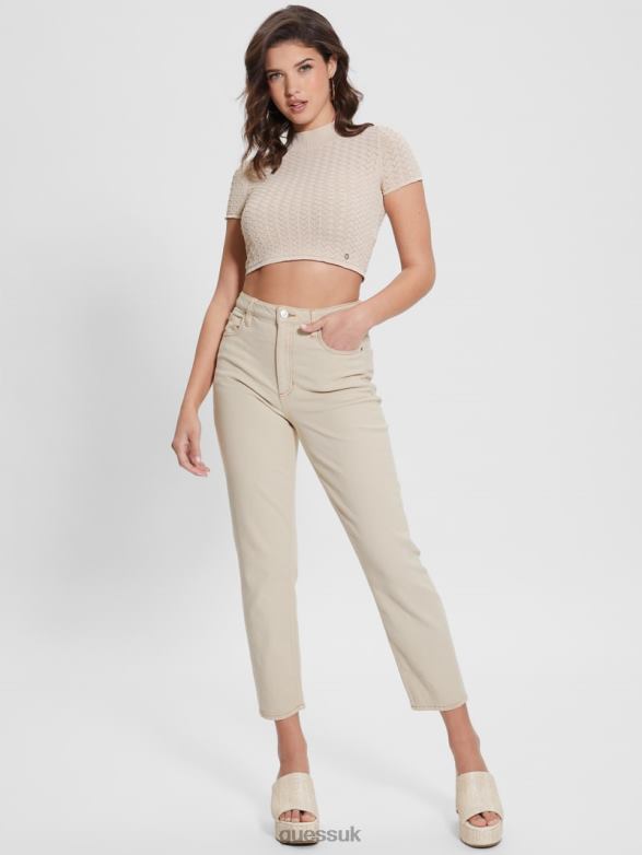 GUESS Women Mom Jeans Aspen White Multi Apparel V28V6106