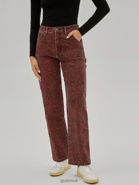 GUESS Women Originals Composition Print Carpenter Jeans Heirloom Red Apparel V28V6146