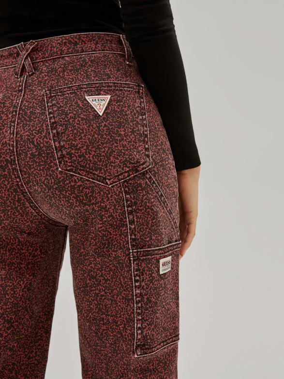 GUESS Women Originals Composition Print Carpenter Jeans Heirloom Red Apparel V28V6146