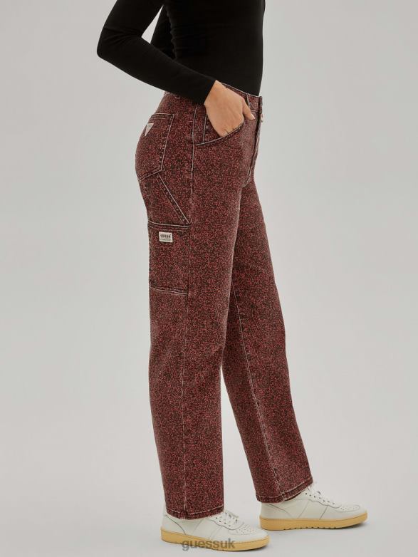 GUESS Women Originals Composition Print Carpenter Jeans Heirloom Red Apparel V28V6146