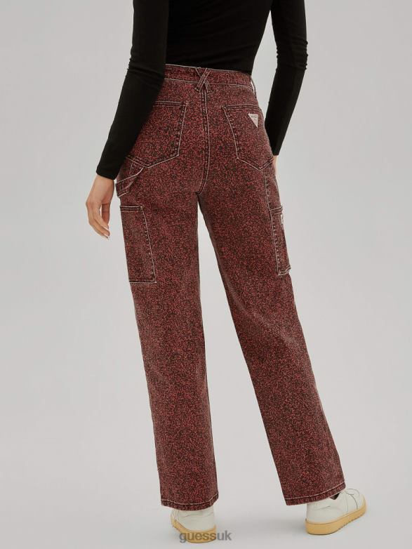 GUESS Women Originals Composition Print Carpenter Jeans Heirloom Red Apparel V28V6146
