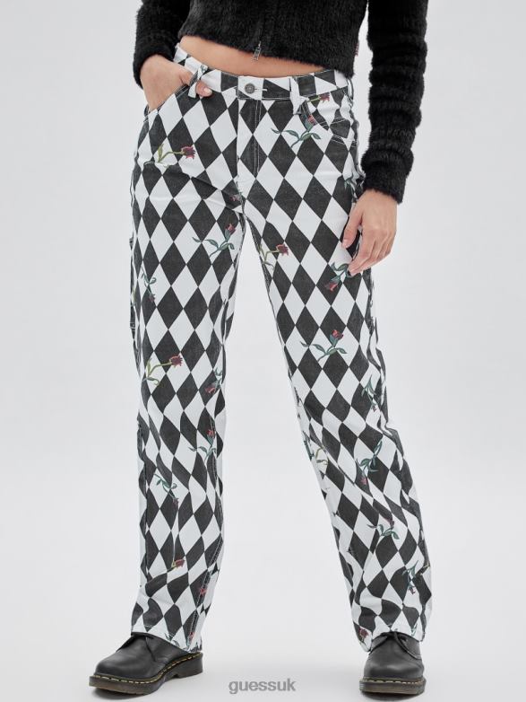 GUESS Women Originals Diamond Carpenter Jeans Jet Black Multi Apparel V28V6147