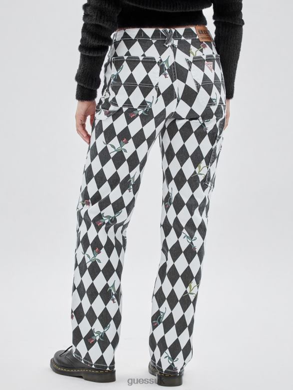 GUESS Women Originals Diamond Carpenter Jeans Jet Black Multi Apparel V28V6147