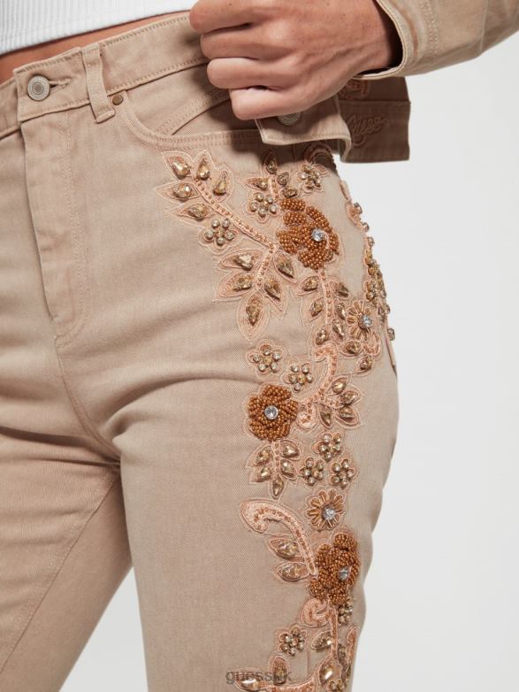 GUESS Women Pop '70s Embellished Flared Jeans Golden Rum Apparel V28V6118