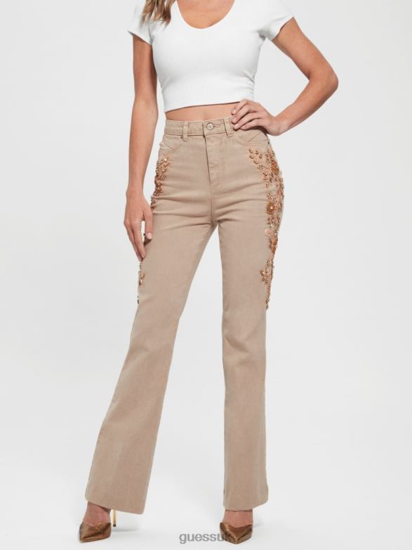 GUESS Women Pop '70s Embellished Flared Jeans Golden Rum Apparel V28V6118