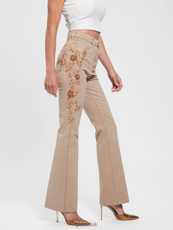 GUESS Women Pop '70s Embellished Flared Jeans Golden Rum Apparel V28V6118