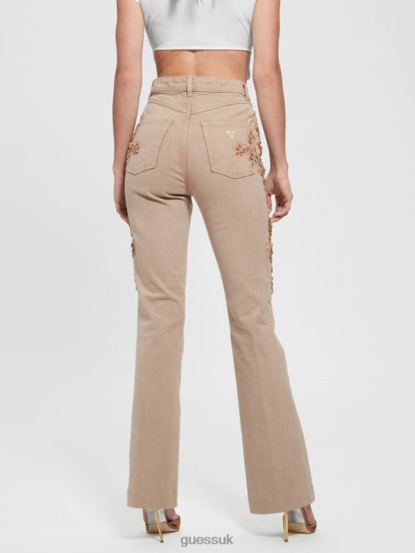 GUESS Women Pop '70s Embellished Flared Jeans Golden Rum Apparel V28V6118