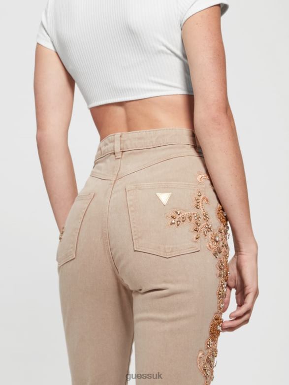GUESS Women Pop '70s Embellished Flared Jeans Golden Rum Apparel V28V6118