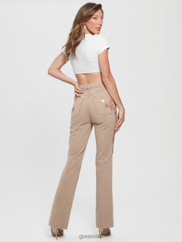 GUESS Women Pop '70s Embellished Flared Jeans Golden Rum Apparel V28V6118