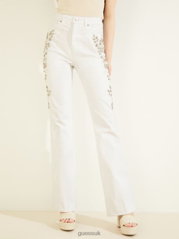 GUESS Women Pop '70s Embellished Flared Jeans Golden White Apparel V28V6148