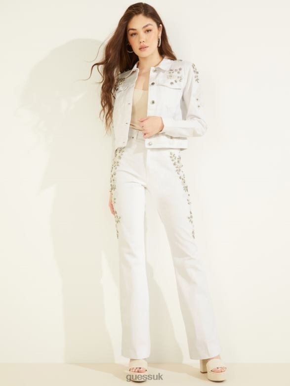 GUESS Women Pop '70s Embellished Flared Jeans Golden White Apparel V28V6148