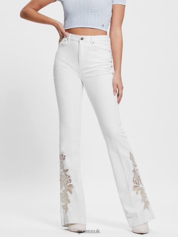 GUESS Women Pop '70s Floral Applique Flared Jeans Passionates Apparel V28V616