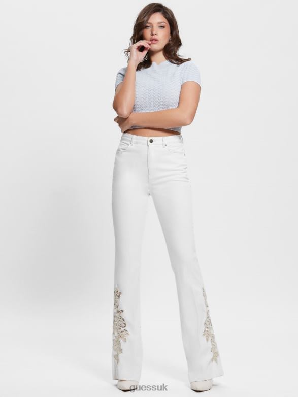 GUESS Women Pop '70s Floral Applique Flared Jeans Passionates Apparel V28V616