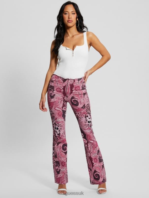 GUESS Women Pop '90s Frayed-Waist Flared Jeans Purple Kashmir Wash Apparel V28V6117