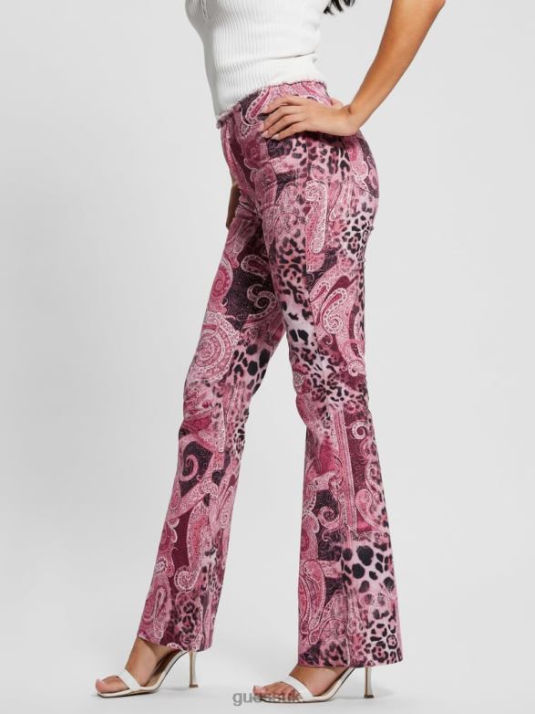 GUESS Women Pop '90s Frayed-Waist Flared Jeans Purple Kashmir Wash Apparel V28V6117