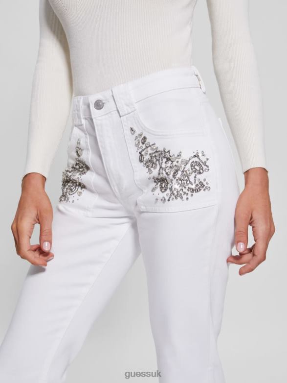 GUESS Women Rayna Baby Boot Jeans Pure White Multi Apparel V28V6156