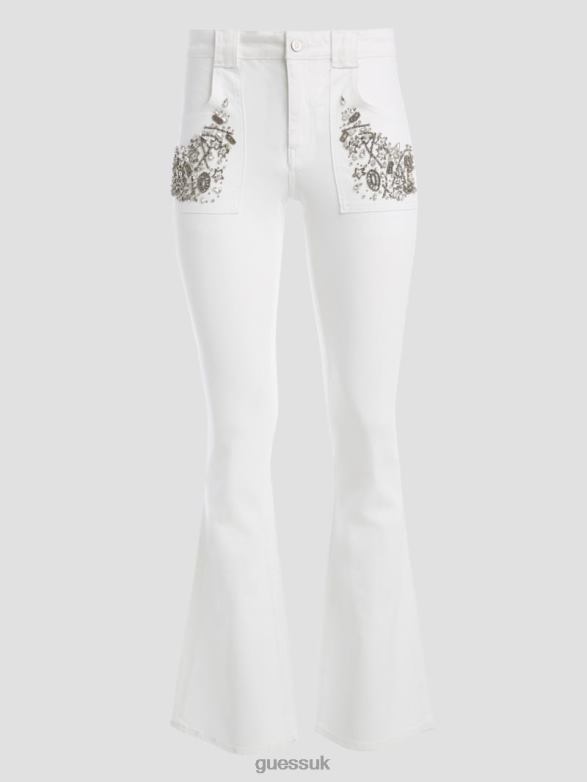 GUESS Women Rayna Baby Boot Jeans Pure White Multi Apparel V28V6156