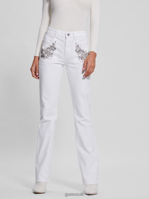 GUESS Women Rayna Baby Boot Jeans Pure White Multi Apparel V28V6156